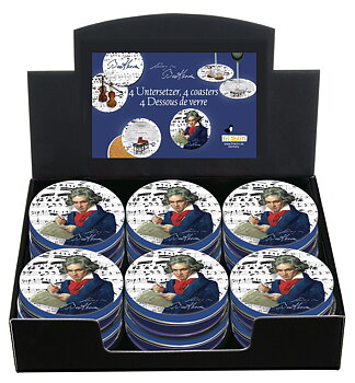 Glasunderlägg, Ludwig van Beethoven, Bordsdisplay med 12 burkar, TEMA-produkt