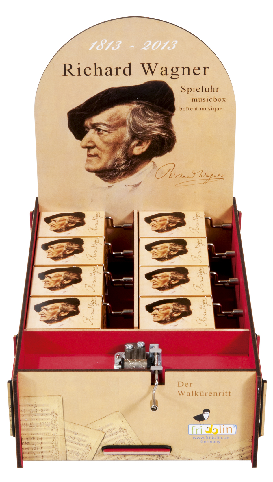 Speldosor, Art & Music Box-display, Richard Wagner, Valkyrieritten, Bordsdisplay med 16 st.+1 st. demo., TEMA-produkt