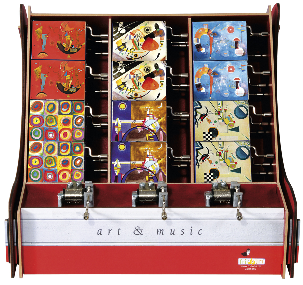 Spilledåser, Art & Music Box-display, Vasilij Kandinsky, Borddisplay med 36 stk.+3 stk. demo. TEMA-produkt