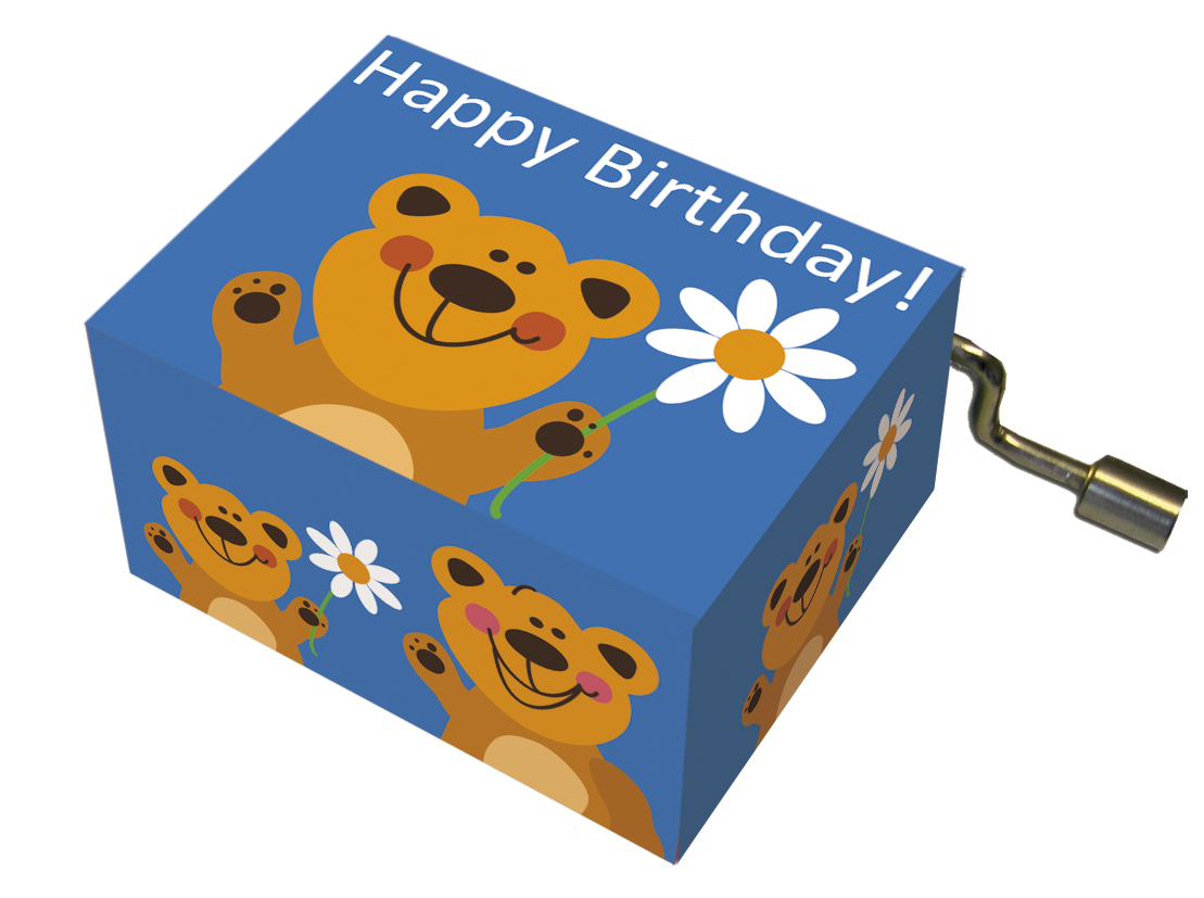 Spilledåser, Happy Birthday/"Happy Birthday", bjørn med blomst