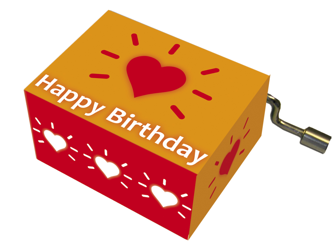 Speldosor, Happy Birthday/"Happy Birthday", hjärta med strålar, orange