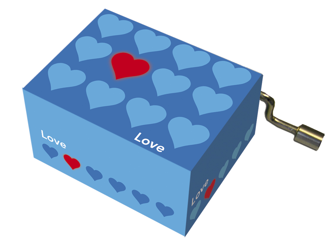 Speldosor, Happy Birthday/"Love", blå hjärtan och ett rött hjärta