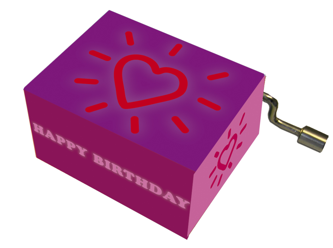 Spilledåser, Happy Birthday/"Happy Birthday", Hjerte med stråler, violet