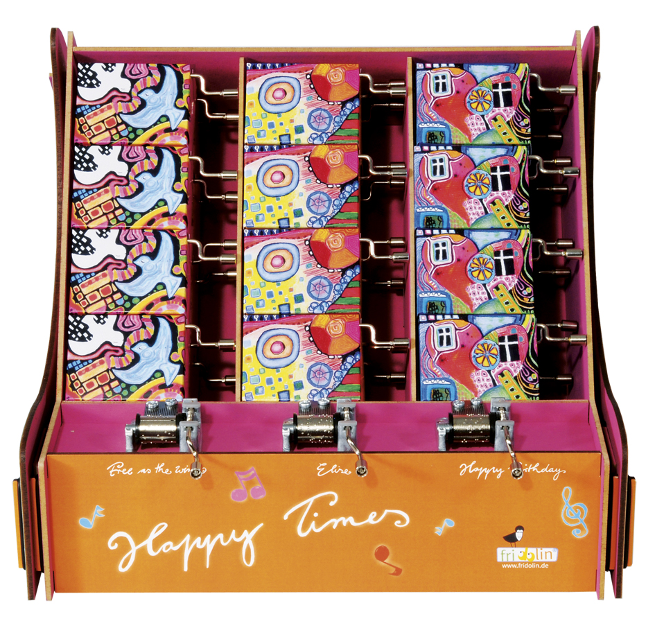 Spilledåser, Art & Music Box-display, Brokig, Borddisplay med 36 stk.+3 stk. demo. TEMA-produkt