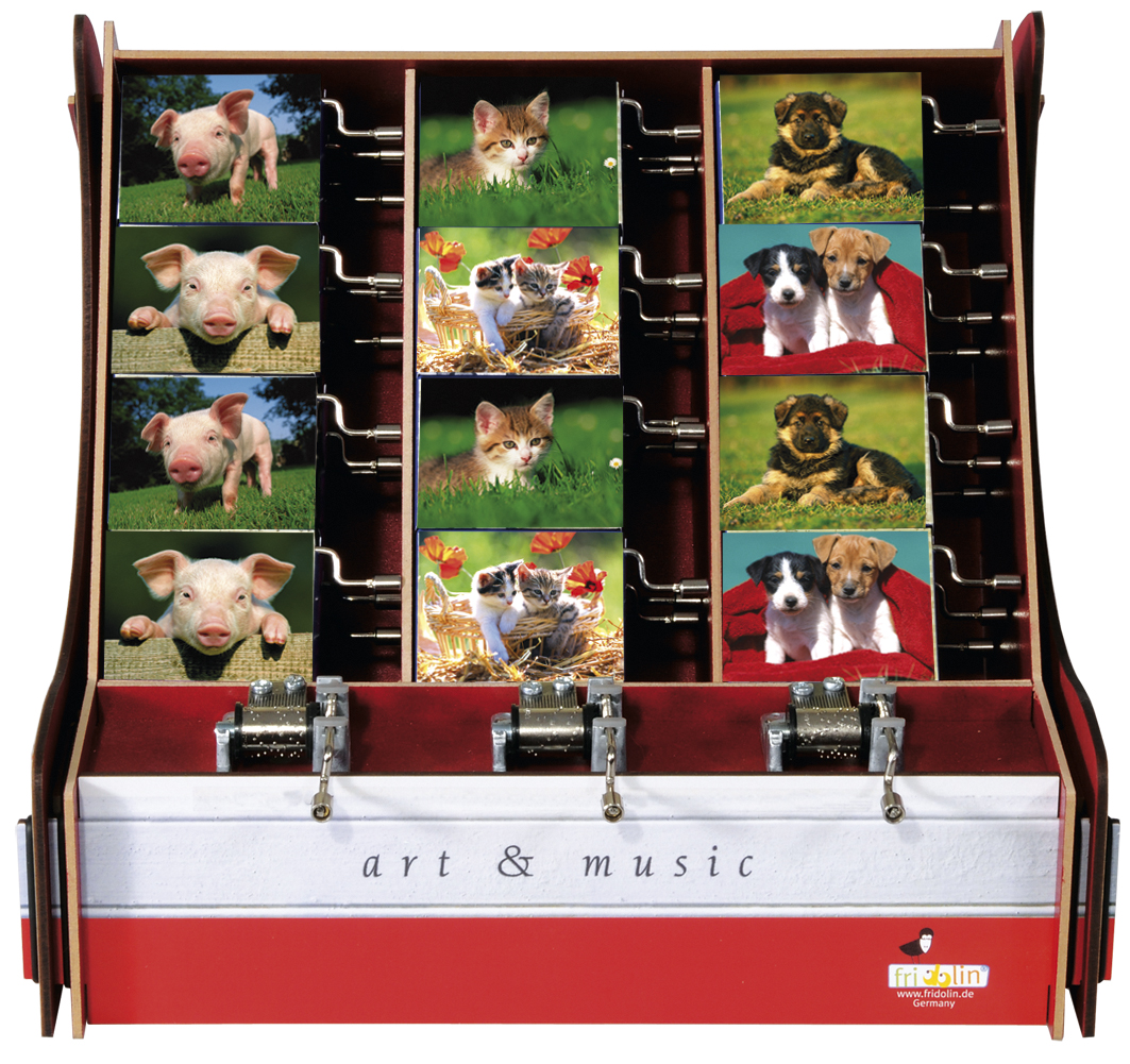 Speldosor, Art & Music Box-display, Djurungar, Bordsdisplay med 36 st.+3 st. demo., TEMA-produkt