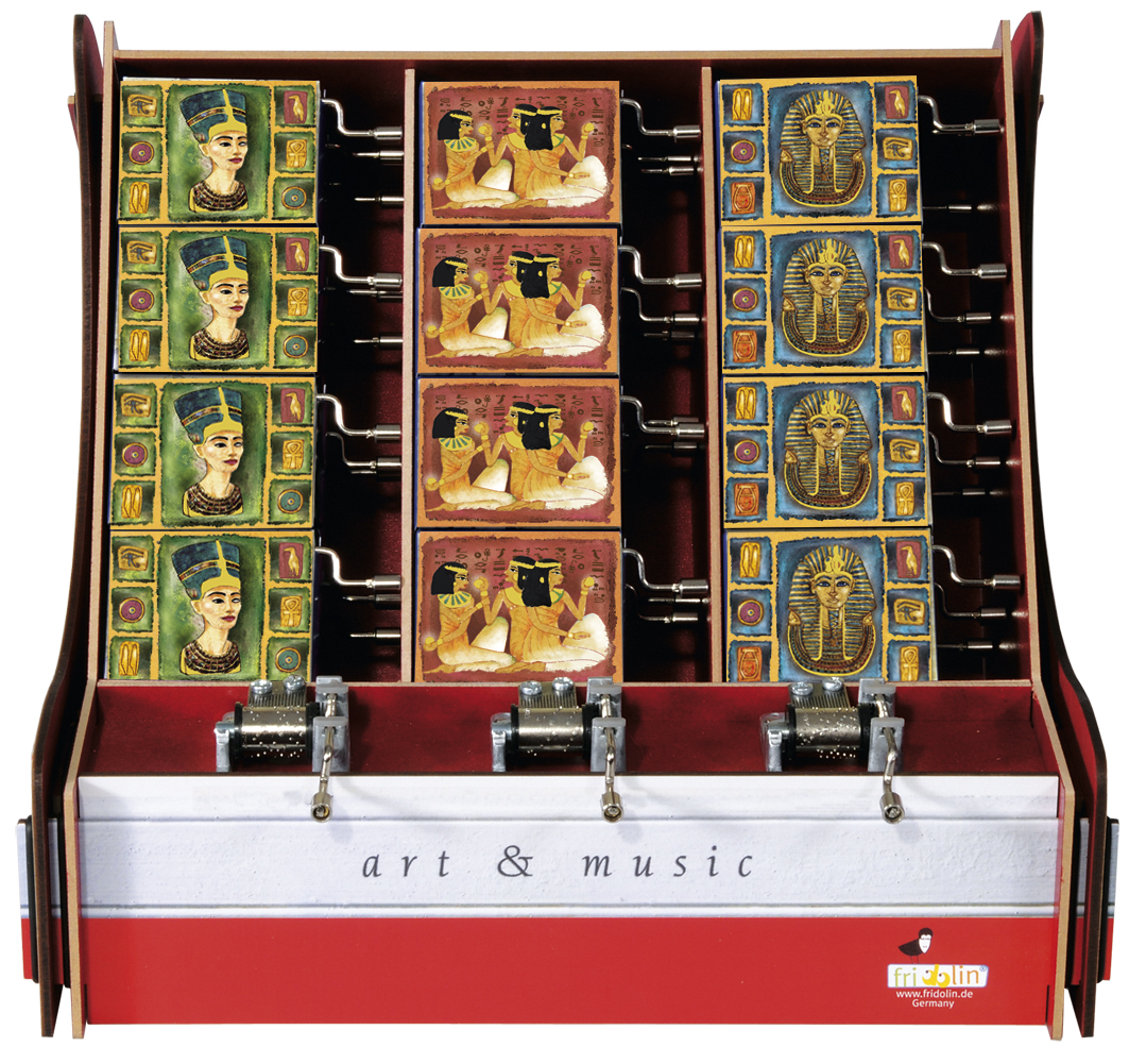 Spilledåser, Art & Music Box-display, Ægypten, Borddisplay med 36 stk.+3 stk. demo. TEMA-produkt