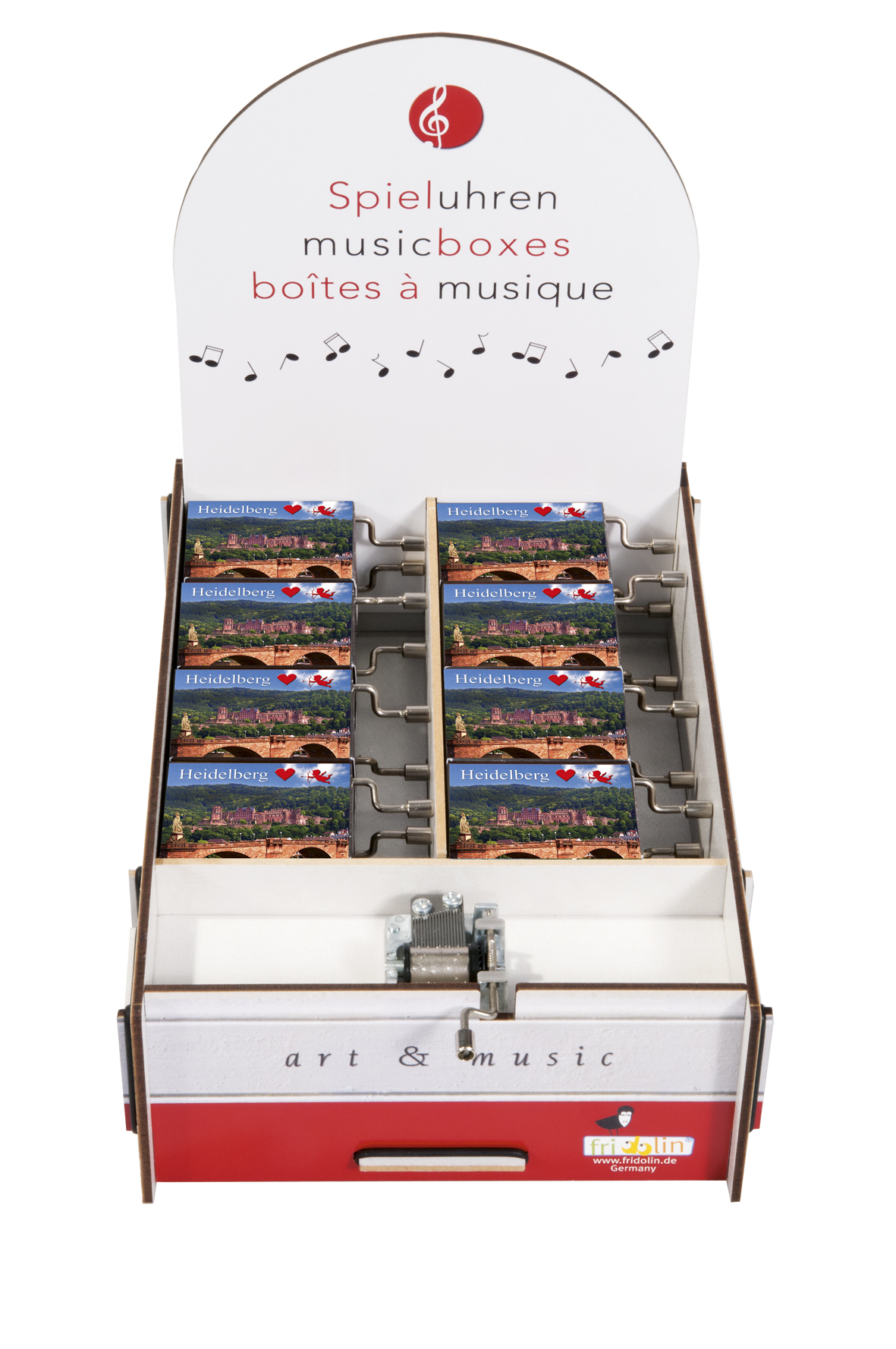 Speldosor, Art & Music Box-display, Heidelberg, Bordsdisplay med 16 st.+1 st. demo., TEMA-produkt