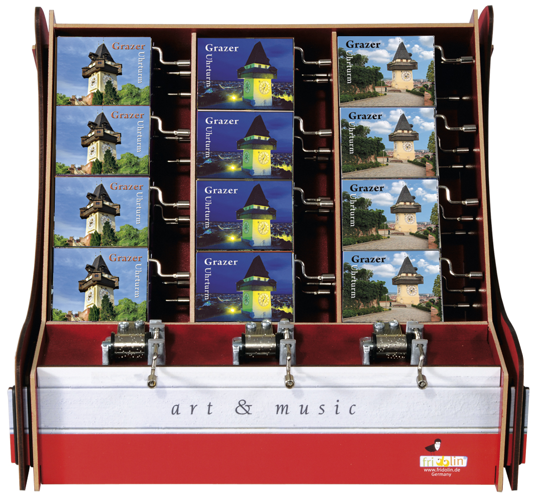 Speldosor, Art & Music Box-display, Graz, Bordsdisplay med 36 st.+3 st. demo., TEMA-produkt