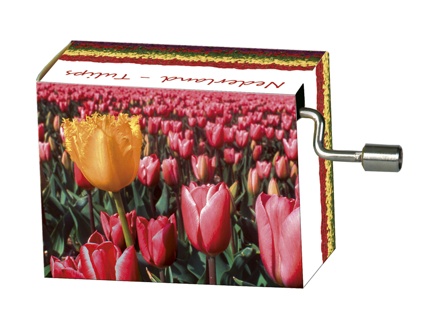Speldosa, Gult, rött tulpanfält/Vivaldi, Våren (Spring), TEMA-produkt