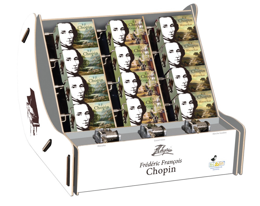 Speldosor, Art & Music Box-display, Frederick Chopin, Bordsdisplay med 36 st.+3 st. demo., TEMA-produkt