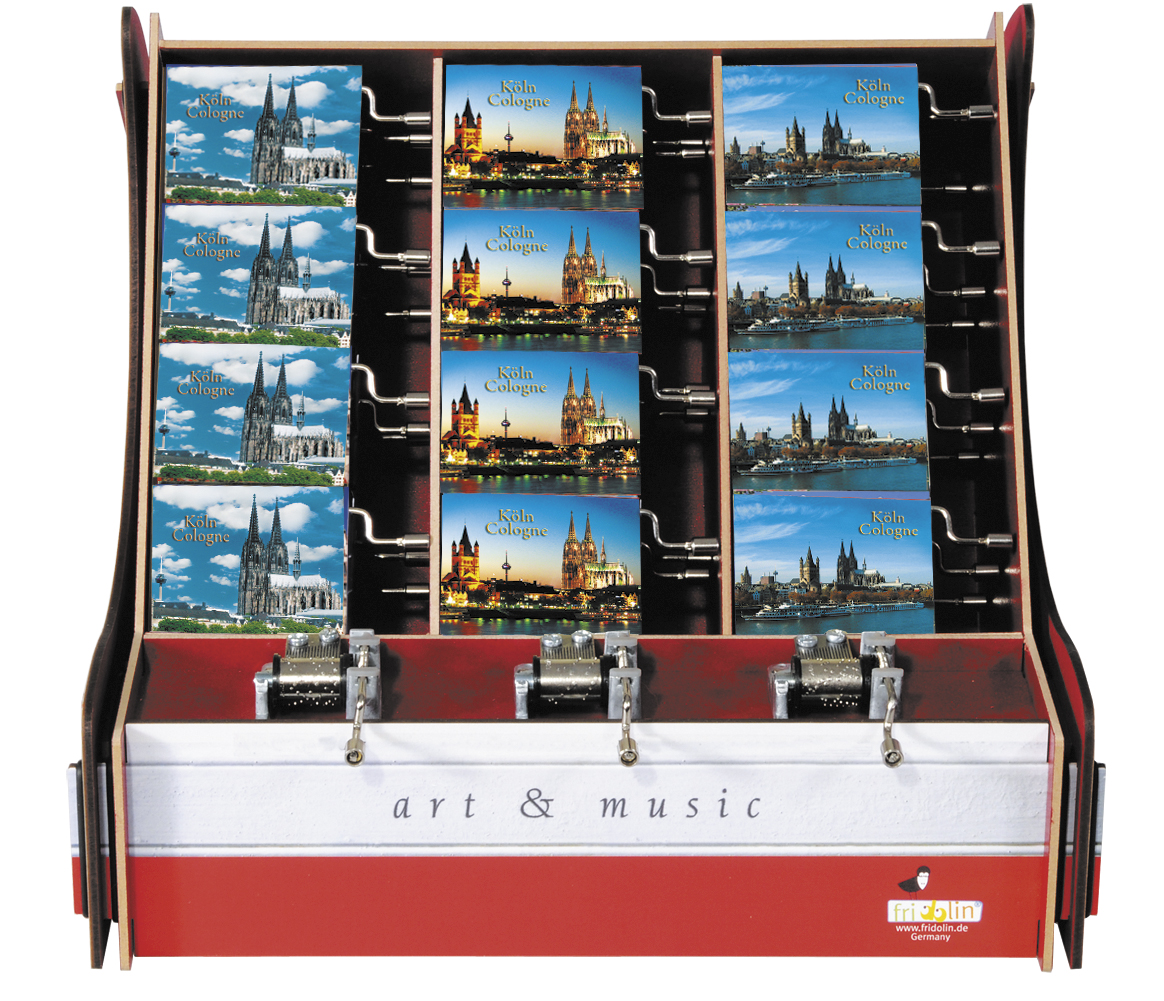 Spilledåser, Art & Music Box-display, Köln, Borddisplay med 36 stk.+3 stk. demo. TEMA-produkt