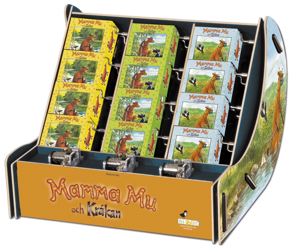 Speldosor, Art & Music Box-display, Mamma Mu, Bordsdisplay med 36 st.+1 st. demo.