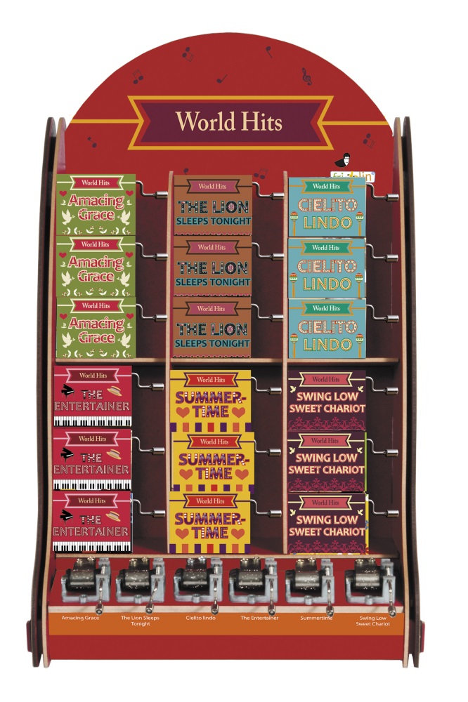 Speldosor, Art & Music Box-display, World Hits 1, Bordsdisplay med 36 st.+6 st. demo.