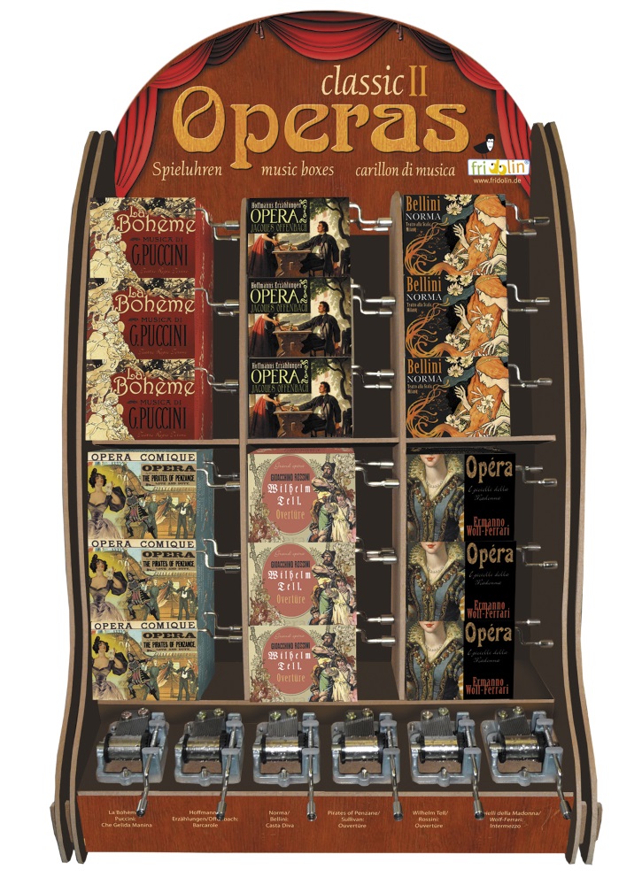 Speldosor, Art & Music Box-display, Classic Operas 2, Bordsdisplay med 36 st.+6 st. demo., TEMA-produkt