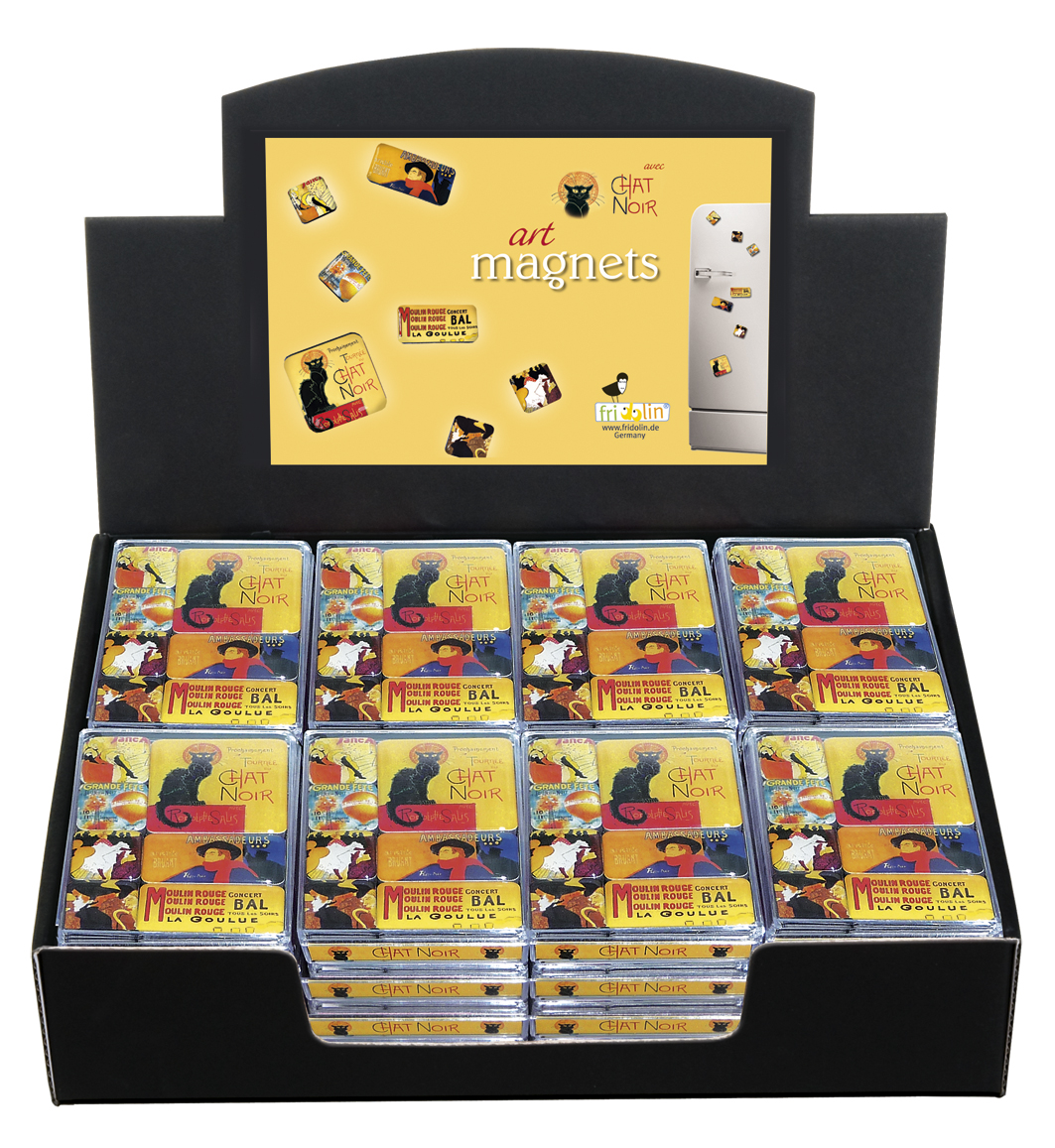 Magneter i ask, Chat Noir, Steinlen, Bordsdisplay med 24 askar, TEMA-produkt