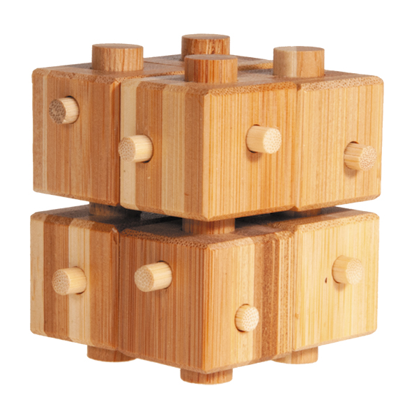 Bambu-3D-pussel, naturfärgat, Kub med pinnar, Svårighetsgrad: 5/5