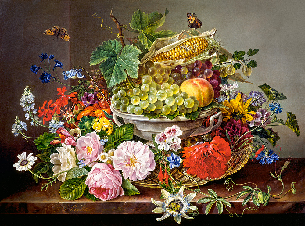 Still Life with Flowers and Fruit Basket, puslespil med 2000 brikker (C-200658) 