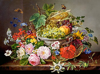 Still Life with Flowers and Fruit Basket, puslespil med 2000 brikker (C-200658) 
