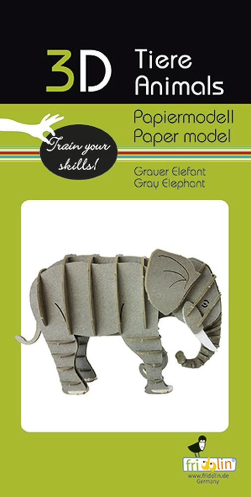 3D-pappersmodell, Elefant, grå