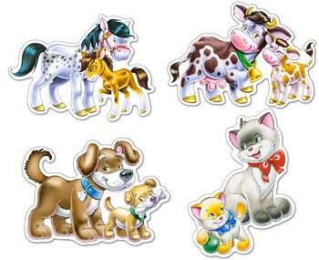 Animals with Babies, 4 pussel  - figurformade, 4, 5, 6 och 7 bitar (B-04218)