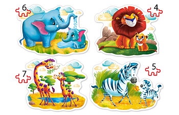 Animals of Africa, 4 pussel  - figurformade, 4, 5, 6 och 7 bitar (B-04454)