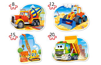 Construction Vehicles, 4 pussel - 8, 12, 15 och 20 bitar (B-043040)
