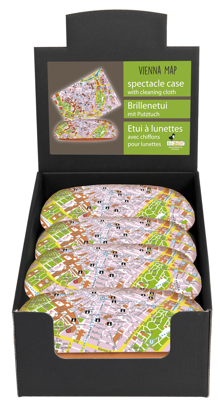 Brilleetuier med pudseklude, Wien - kort, Borddisplay med 8 stk. TEMA-produkt