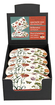 Brilleetuier med pudseklude, Maria Sibylla Merian, Borddisplay med 8 stk.