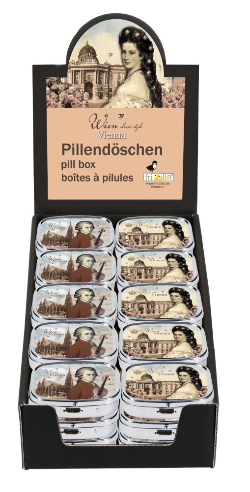 Pilleæsker med spejl, Wien, Borddisplay med 30 stk. TEMA-produkt