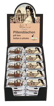 Pilleæsker med spejl, Wien, Borddisplay med 30 stk. TEMA-produkt