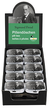 Pilleæsker med spejl, Sigmund Freud, Borddisplay med 30 stk. TEMA-produkt
