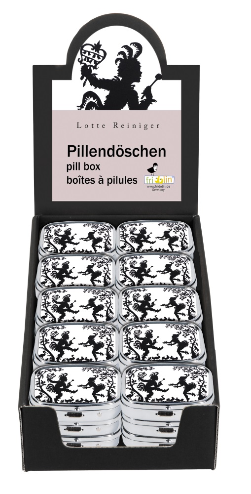 Pilleæsker med spejl, Lotte Reiniger, Borddisplay med 30 stk.