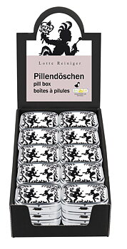 Pilleæsker med spejl, Lotte Reiniger, Borddisplay med 30 stk.