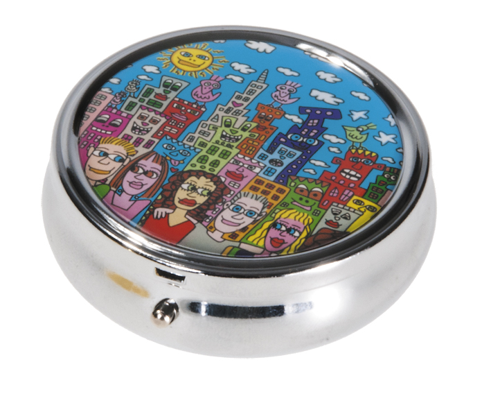 Rund Pilleæske med spejl, stor, Summer in the city, James Rizzi TEMA-produkt