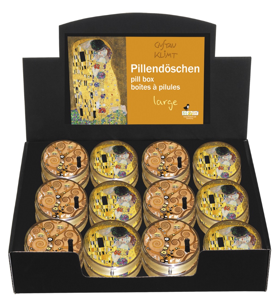 Runda pilleraskar med spegel, stor, Gustav Klimt, Bordsdisplay med 24 st.