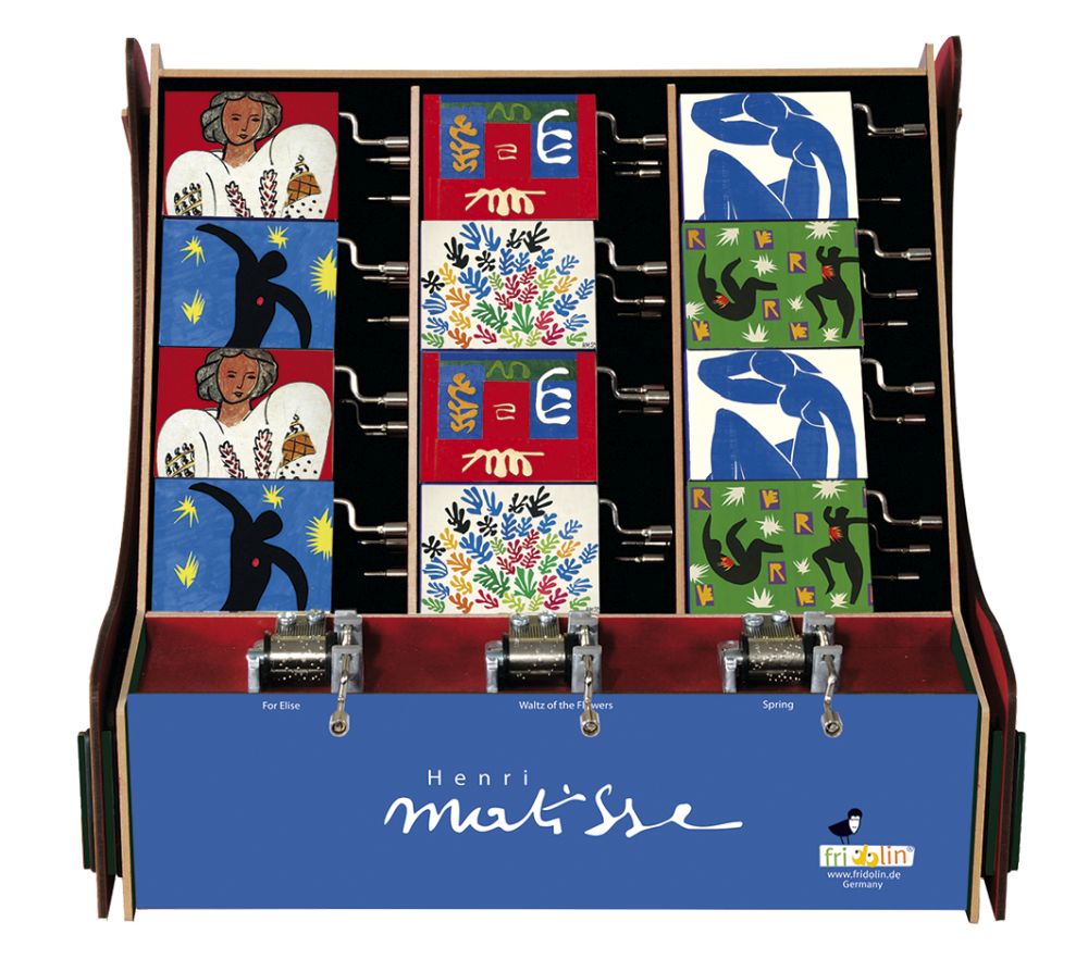 Spilledåser, Art & Music Box-display, Matisse, Borddisplay med 36 stk.+3 stk. demo. TEMA-produkt