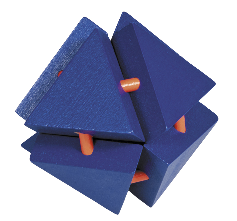 Bambu-3D-pussel, färgat, Magisk trekantsbox, orange/blå, Svårighetsgrad: 4/5