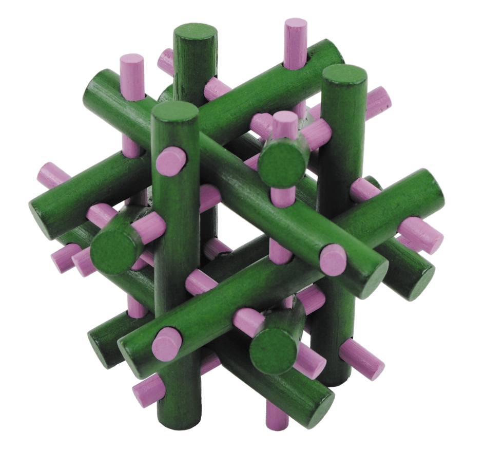 Bambu-3D-pussel, färgat, Magiska pinnar, grön/rosa, Svårighetsgrad: 4/5