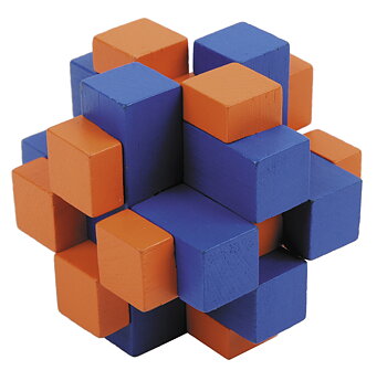 Bambus-3D-puslespil, farvet, Kube-kors, blå/orange, Sværhedsgrad: 4/5