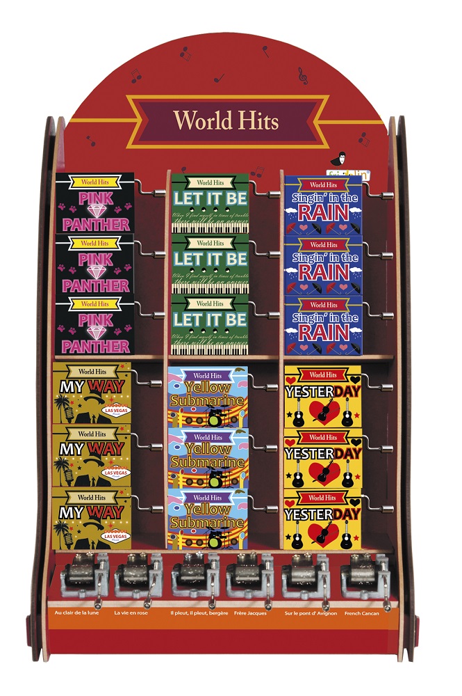 Spilledåser, Art & Music Box-display, World Hits 5, Borddisplay med 36 stk.+6 stk. demo.
