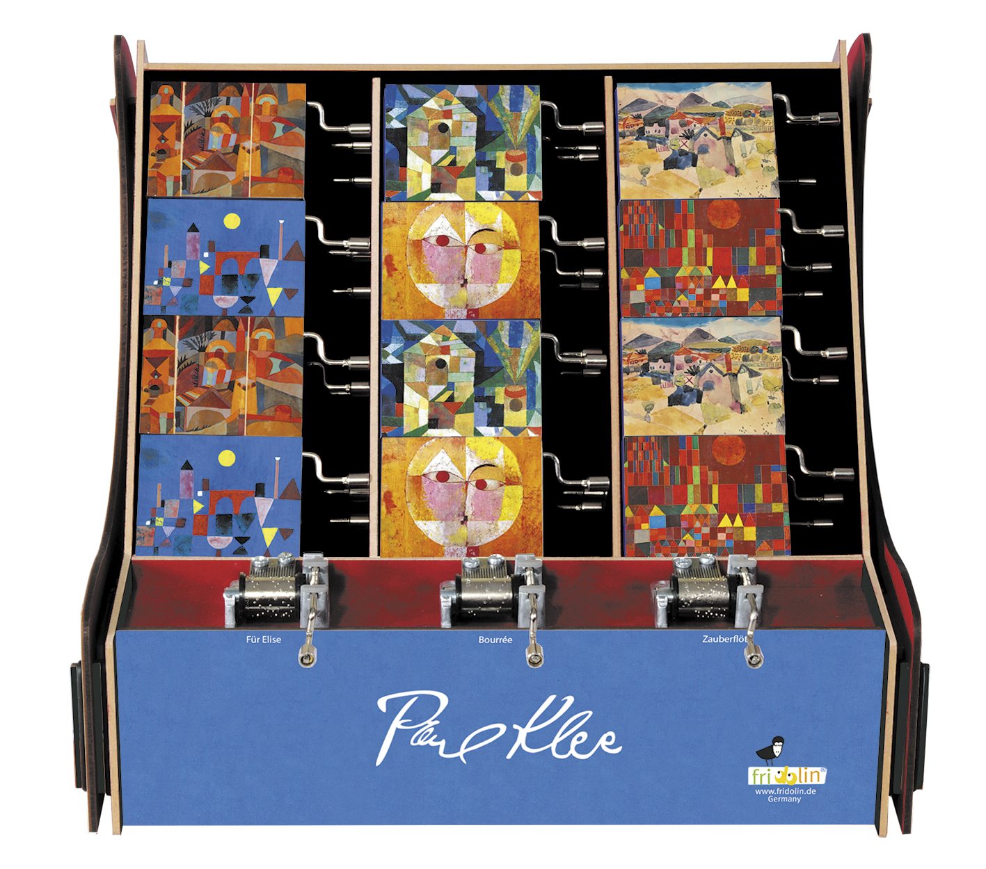 Spilledåser, Art & Music Box-display, Paul Klee, Borddisplay med 36 stk.+3 stk. demo. TEMA-produkt