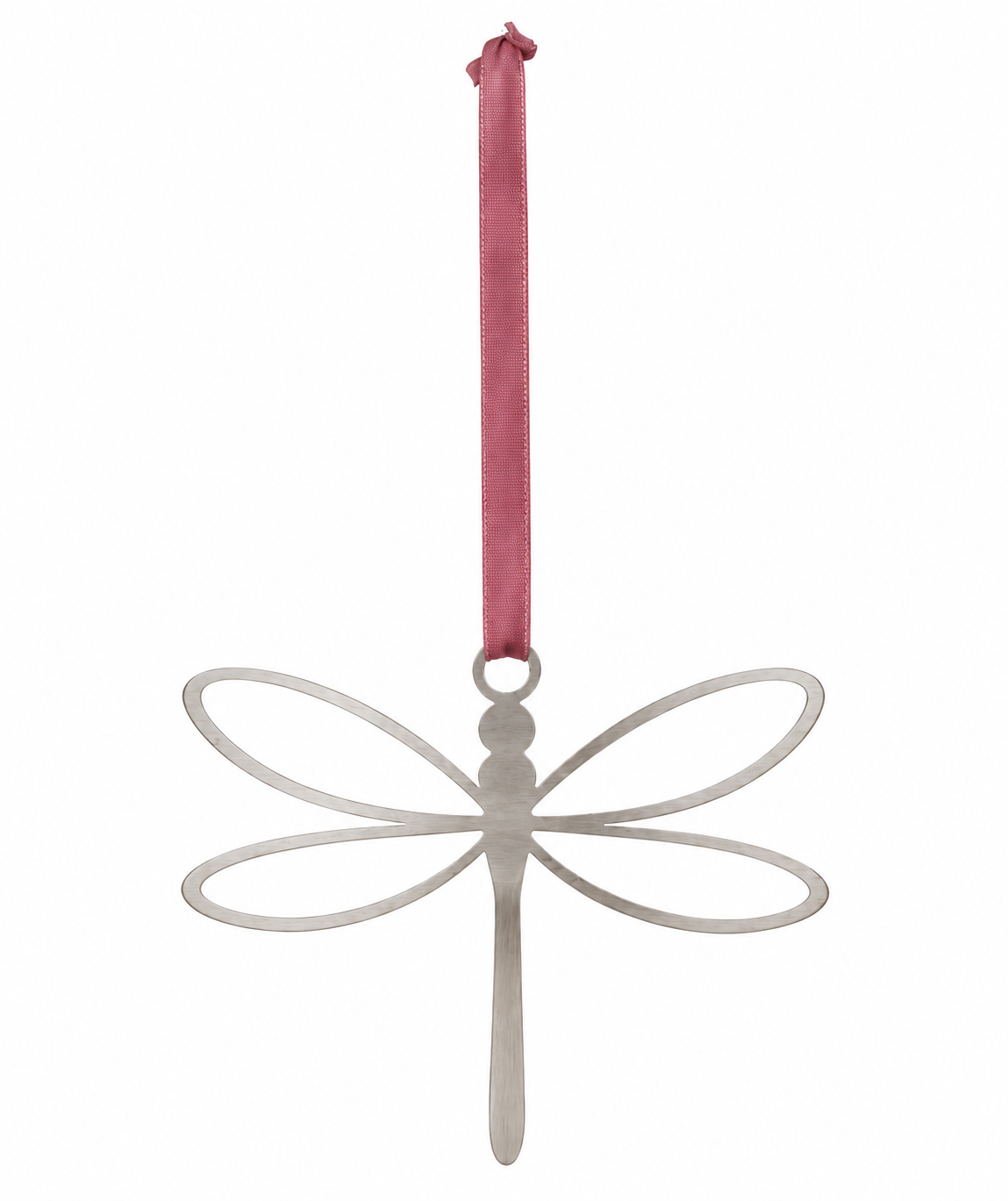 Liten stålslända med rosa satinband