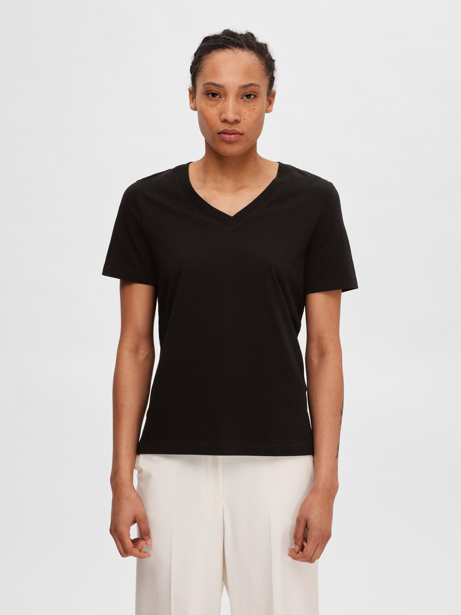 Selected Femme V-neck Classic T-shirt Black - 4