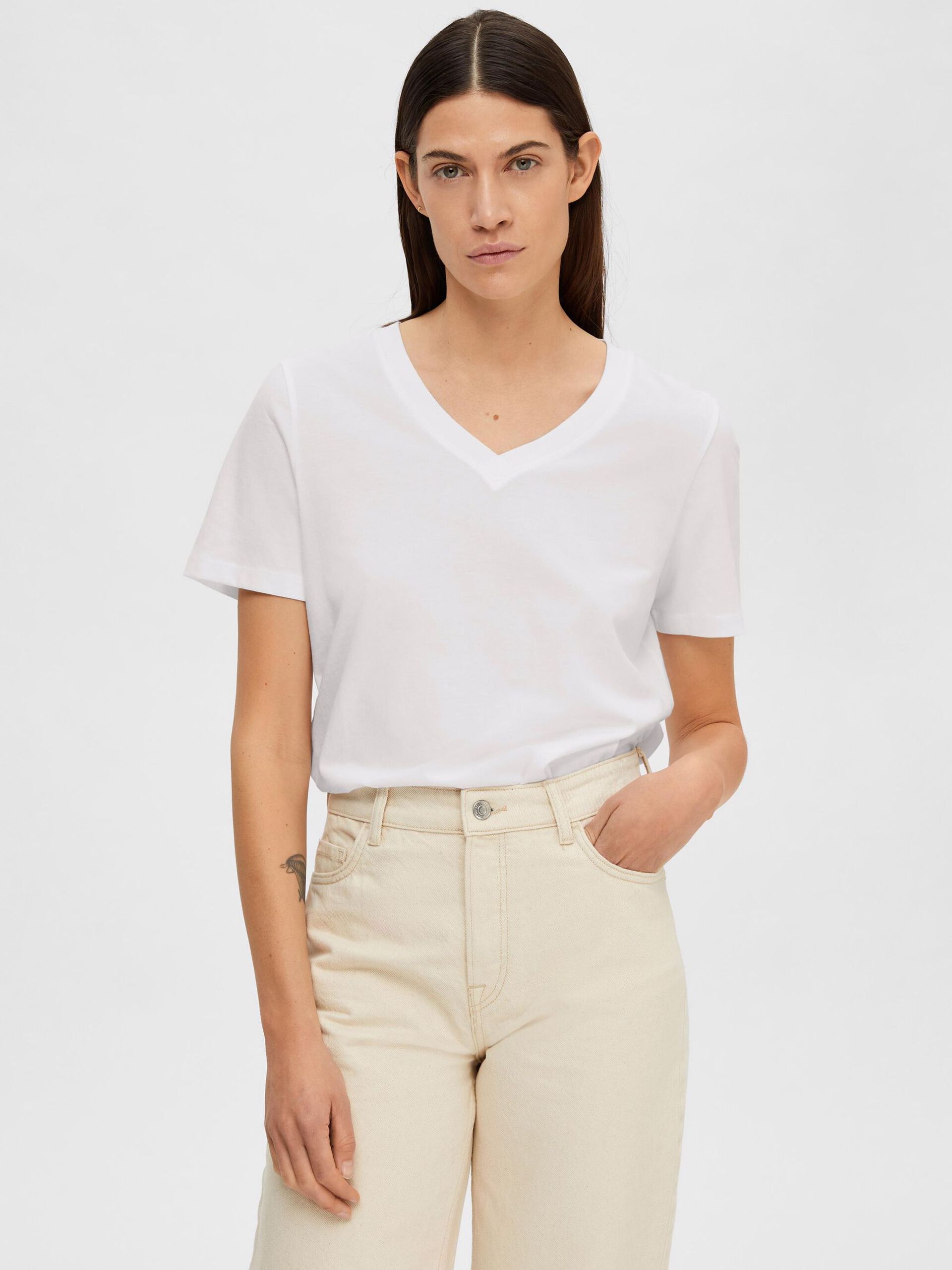 Selected Femme V-neck Classic T-shirt White - 4