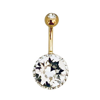Navelpiercing - swarovskikristall - 1,6 mm - vit kristall - guld