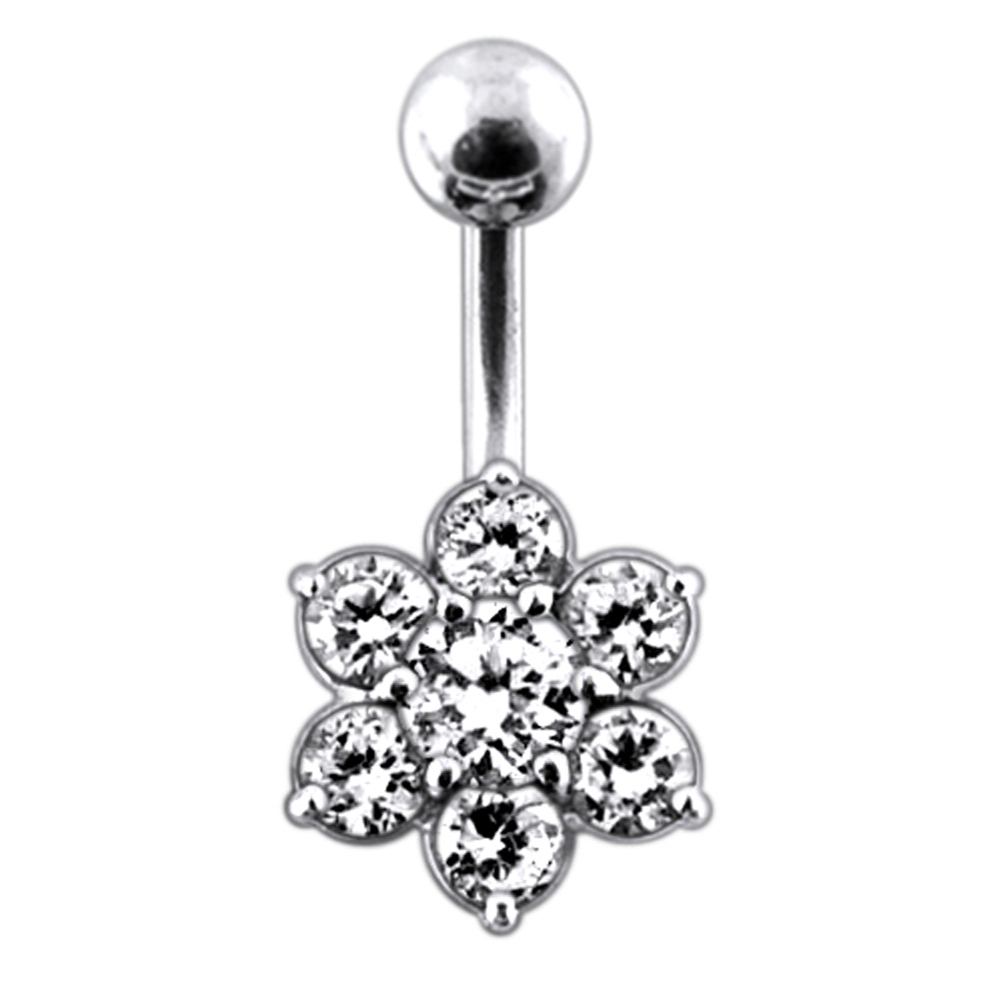 Navelpiercing - 1,6 mm - Blomma av kristaller