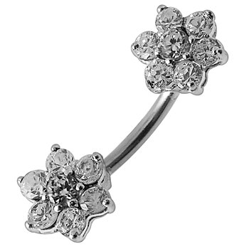 Navelpiercing - dubbla blommor med kristaller
