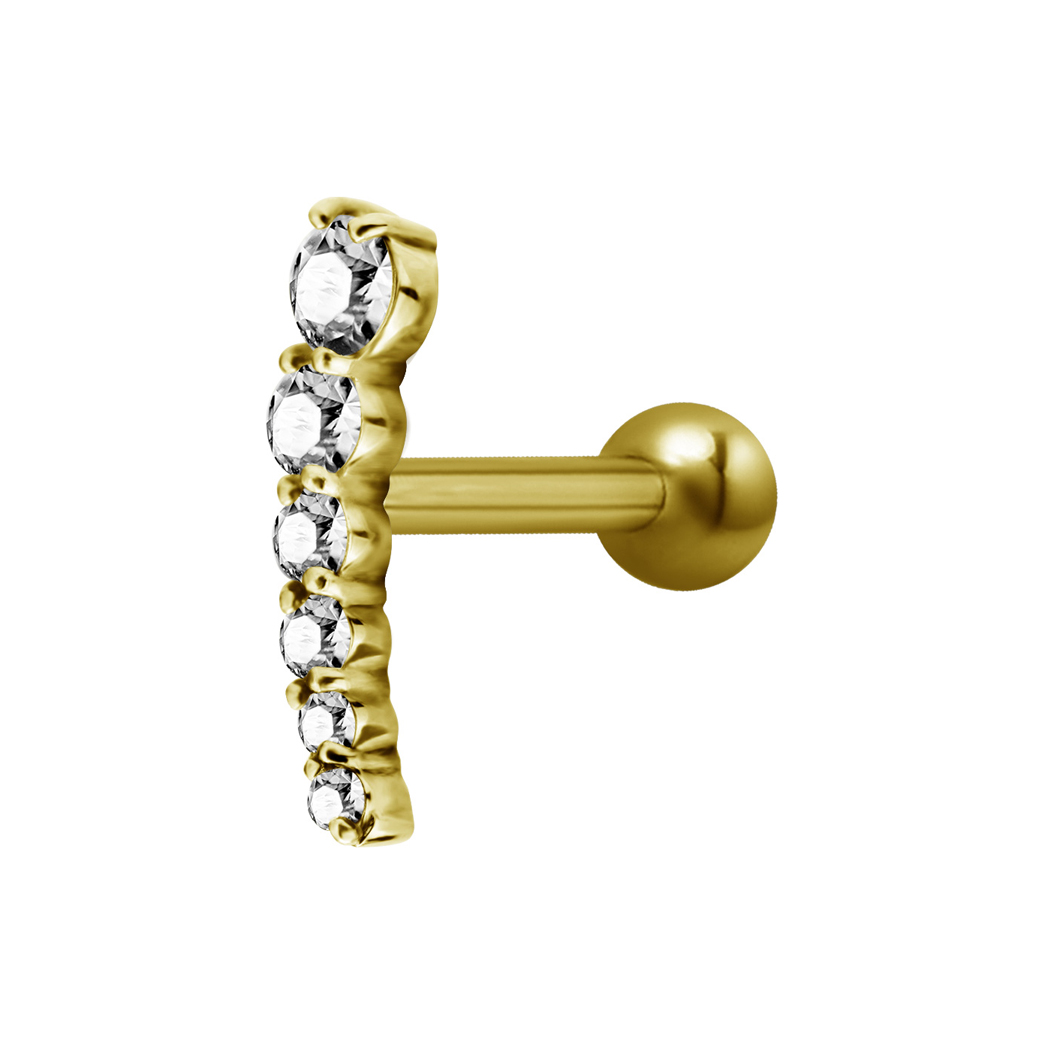 Barbell till tragus eller öra 3 st vita kristaller stål