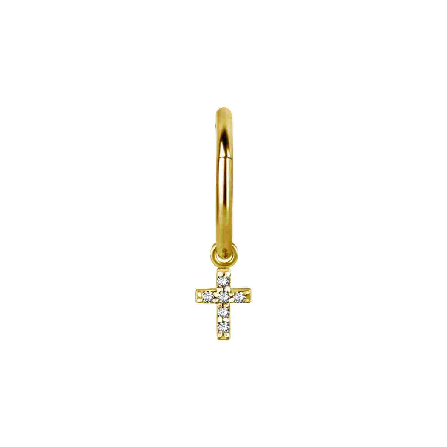 Hängsmycke till clicker - kors med kristaller - 24K PVD guld
