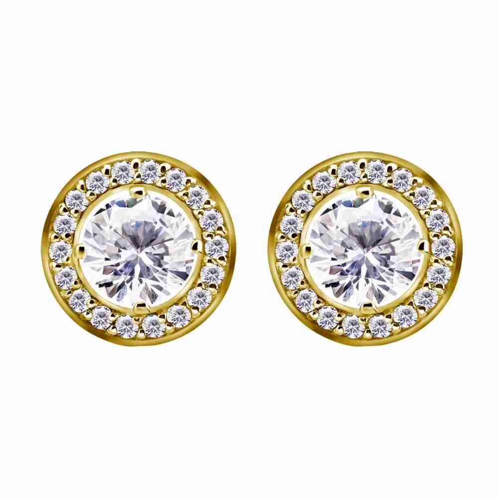Örhänge - dubbla kristallörhänge 6 mm - kirurgiskt stål - 24K guld PVD - 2